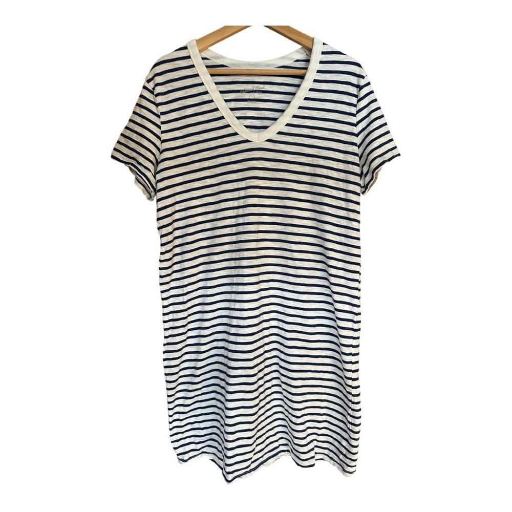 Universal Thread Navy and White Striped Swim Cover-Up Tee White Blue Coverups Si